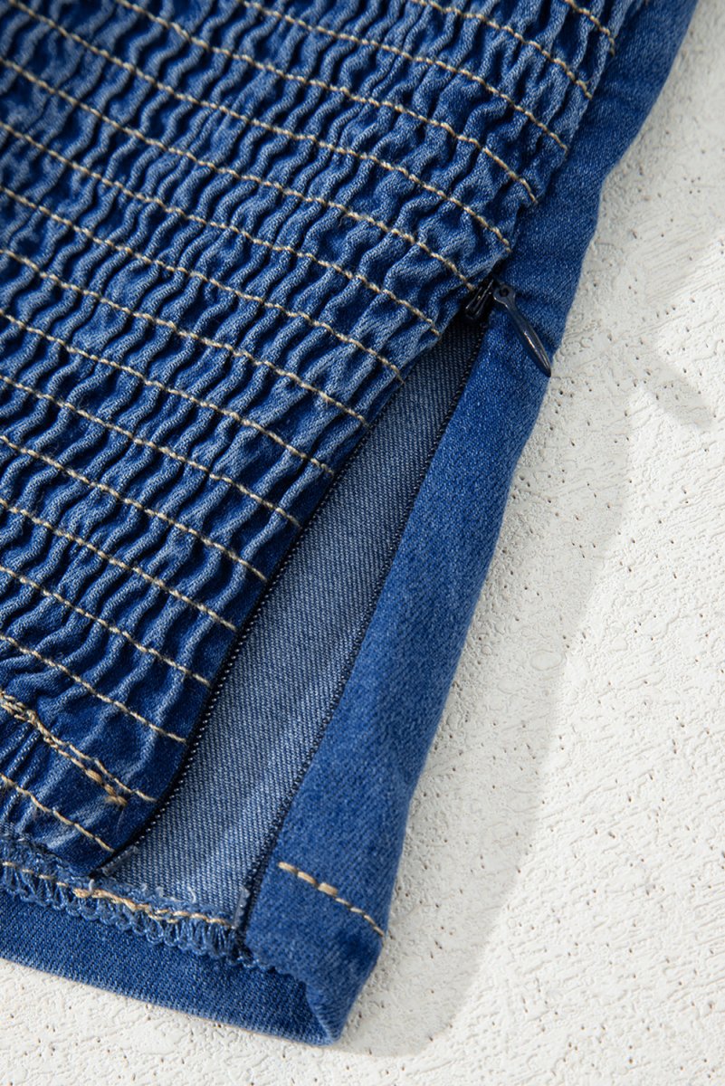 Sail Blue Vintage Bow Front Smocked Back Denim Tube Top - Love Salve